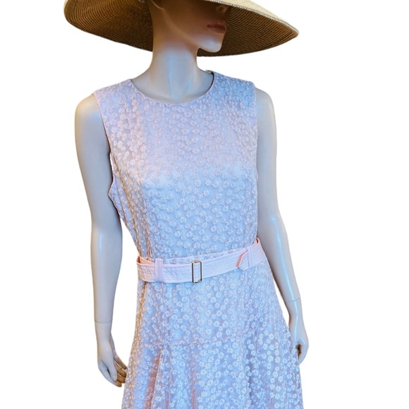 NWT Calvin Klein Embroidered Midi Dress Size 12 Sleeveless Belted Asymmetrical - Picture 1 of 11